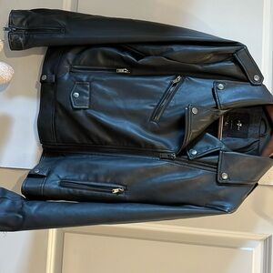 7 for all mankind black leather jacket size L